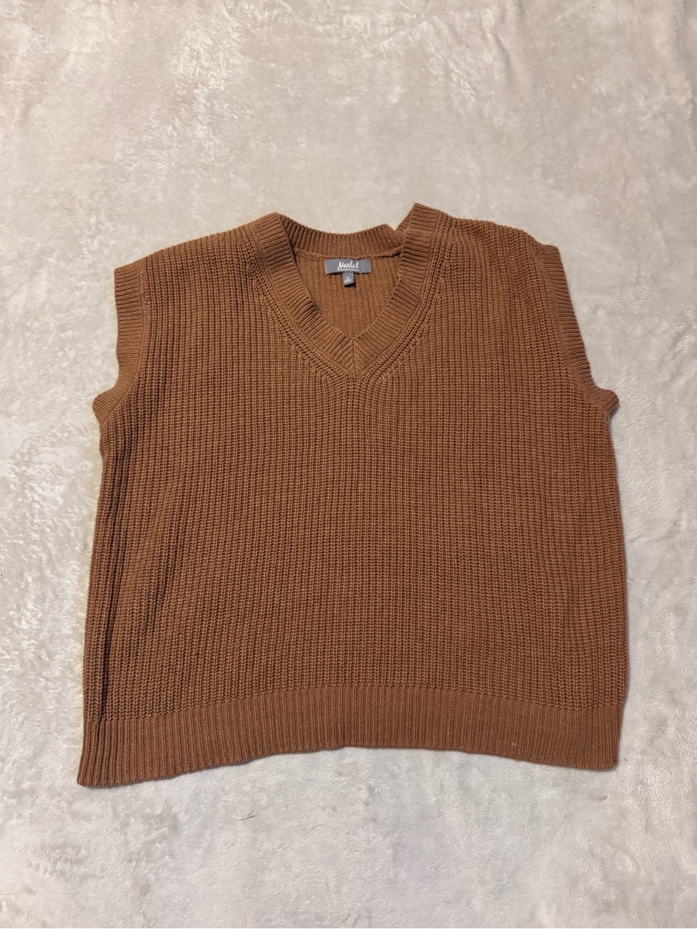 Knitted V-Neck Sweater Vest in Rust Brown